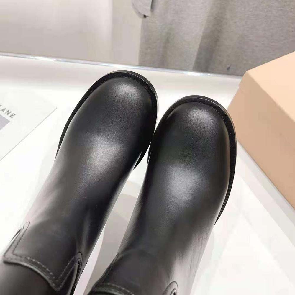 Miu Miu Women Leather Booties with Hot-stamped Logo-Black - image 8