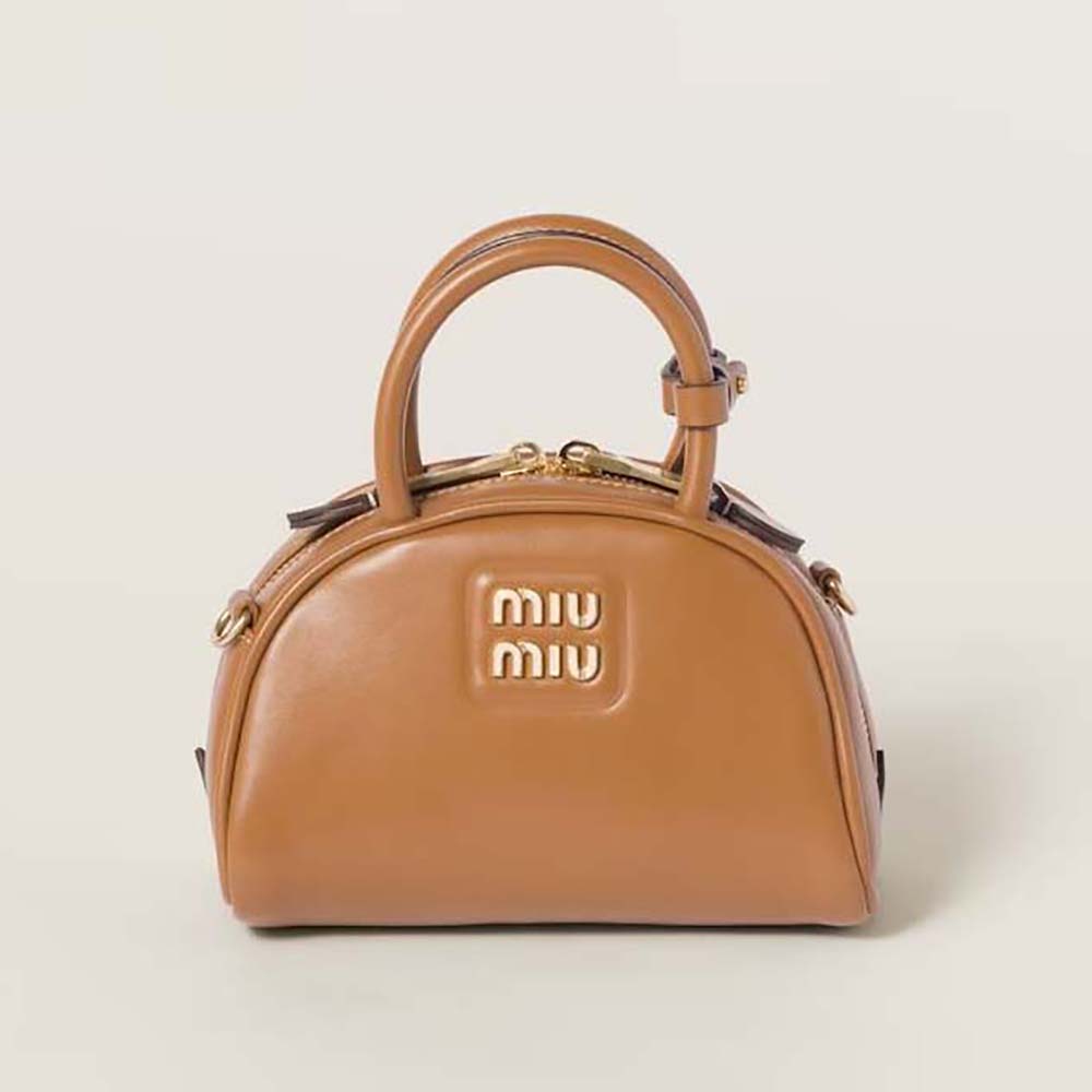 Front view of Miu Miu Women Mini Leather Top-handle Bag-Brown