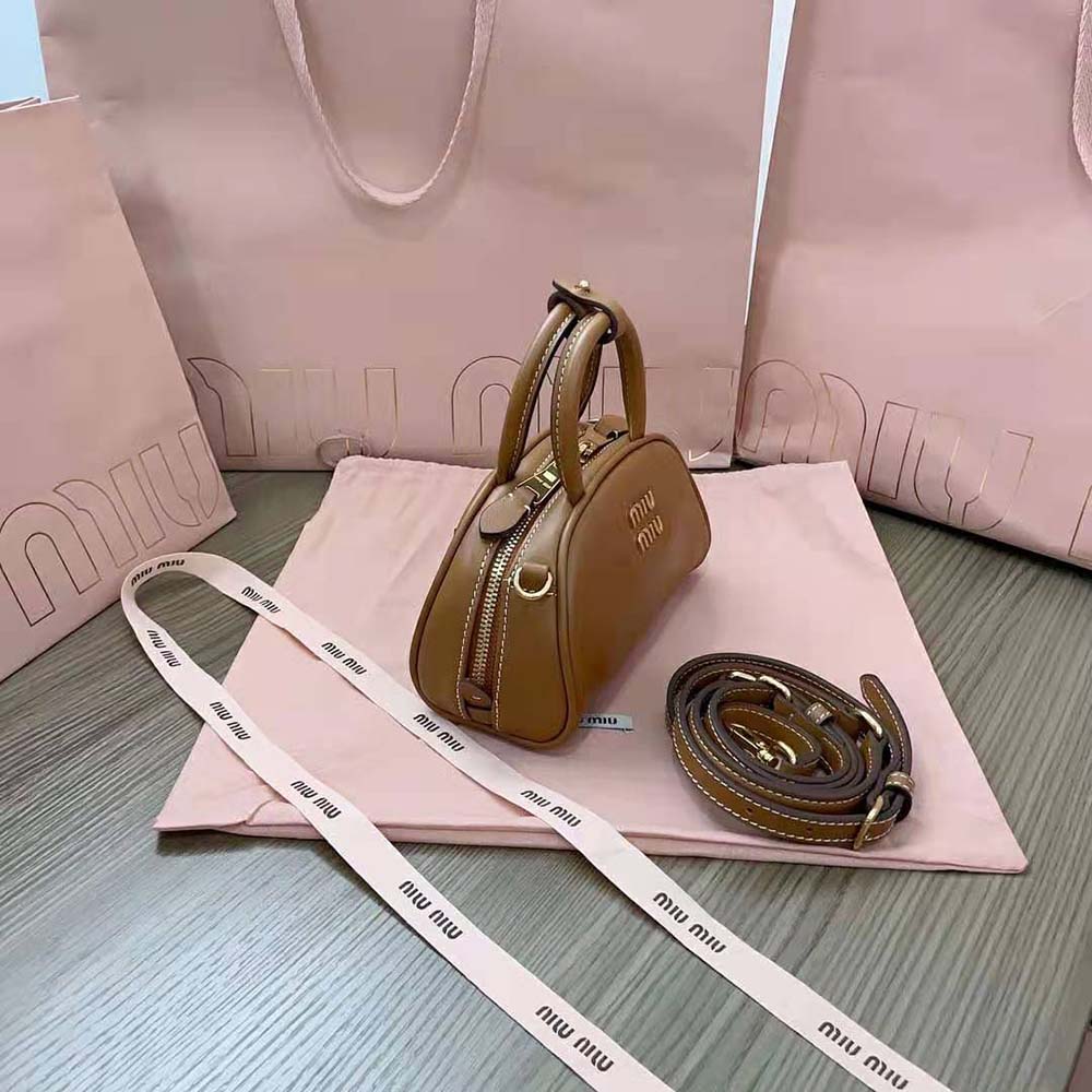 Miu Miu Women Mini Leather Top-handle Bag-Brown - image 5