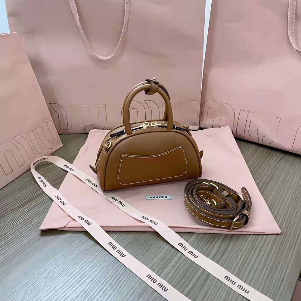 Miu Miu Women Mini Leather Top-handle Bag-Brown - image 4