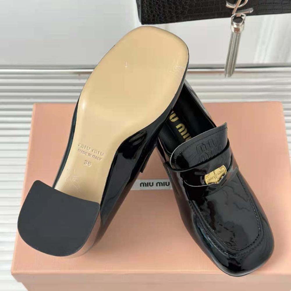Miu Miu Women Patent Leather Loafers with Embossed Logo on the Tongue-Black - image 10
