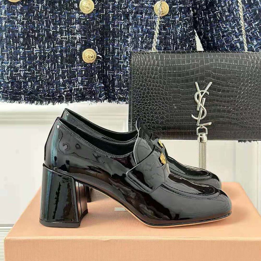 Miu Miu Women Patent Leather Loafers with Embossed Logo on the Tongue-Black - image 5