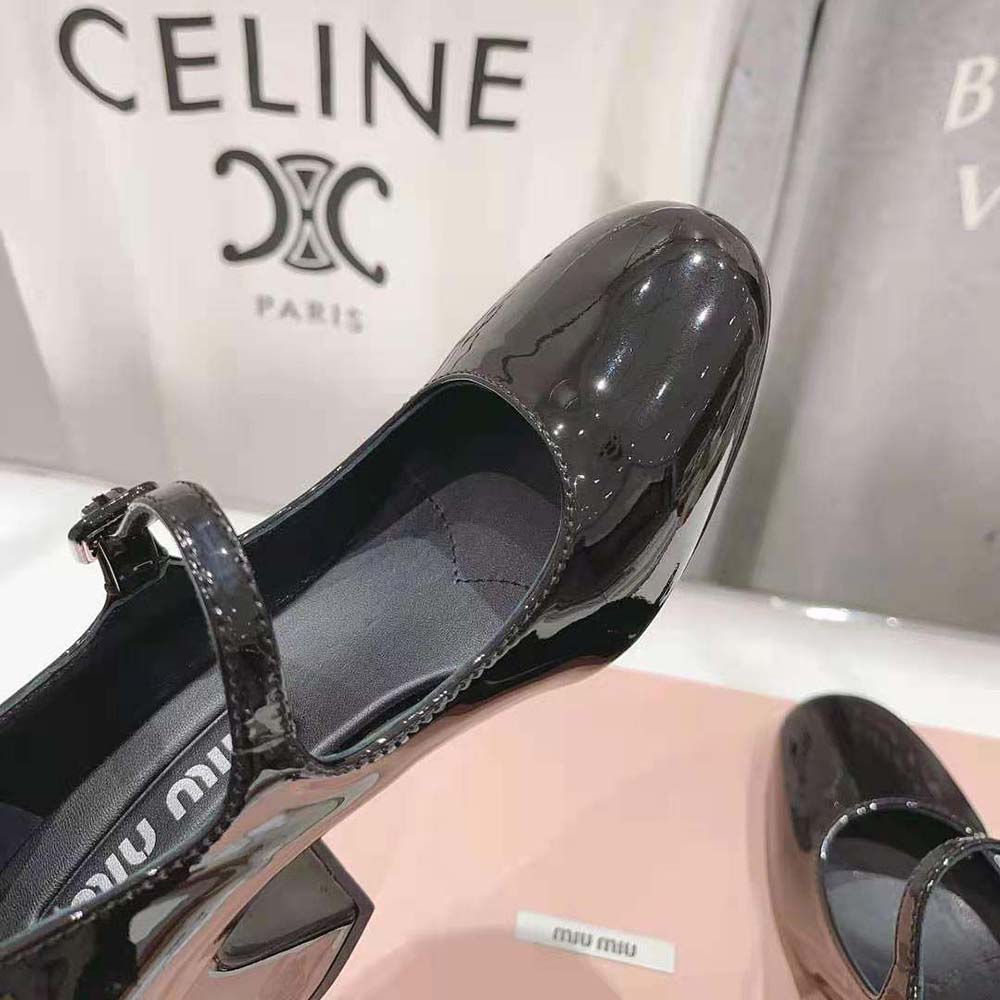 Miu Miu Women Patent Leather Pumps with Metal Lettering Logo-Black - image 8