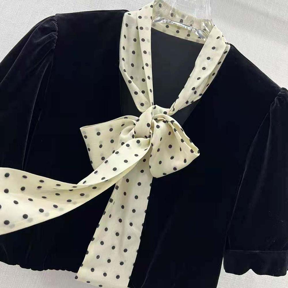 Miu Miu Women Scarf Collar Velvet Top-Black - image 4