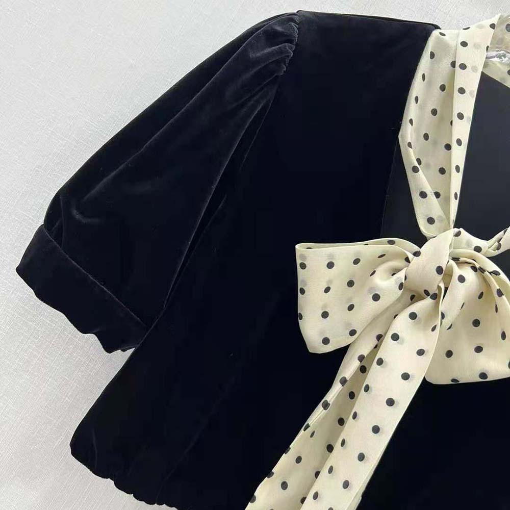 Miu Miu Women Scarf Collar Velvet Top-Black - image 6