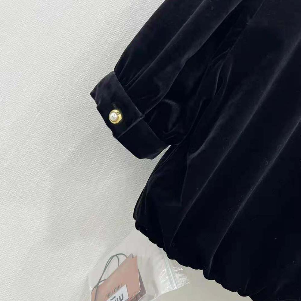 Miu Miu Women Scarf Collar Velvet Top-Black - image 8