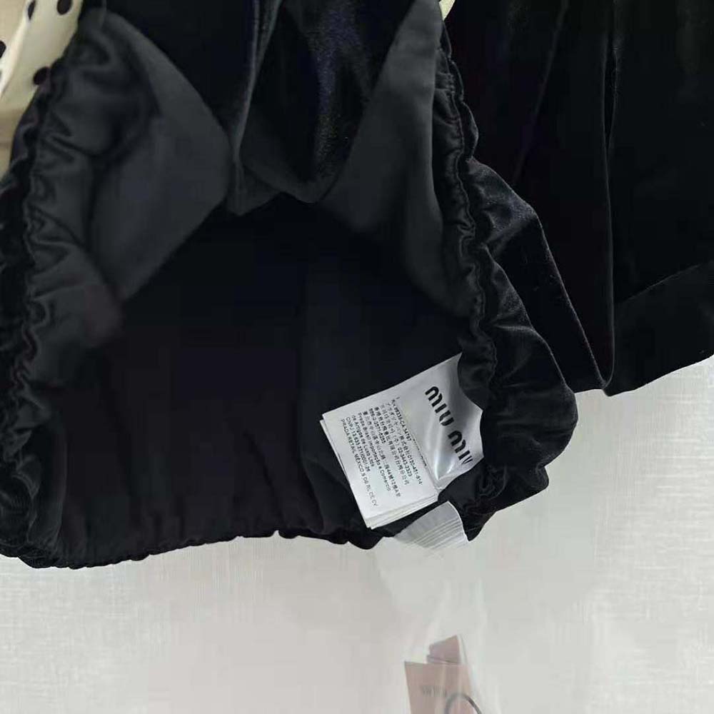 Miu Miu Women Scarf Collar Velvet Top-Black - image 9