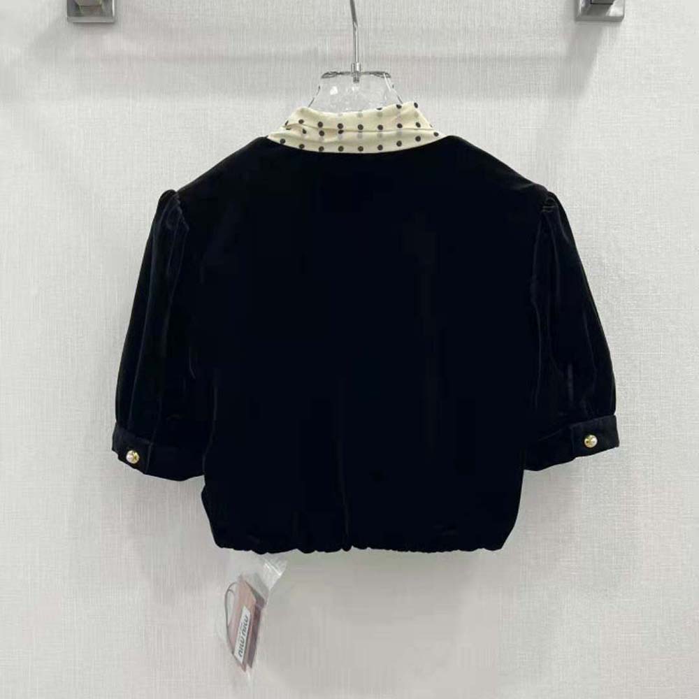Side angle showing relaxed silhouette of Miu Miu Women Velvet Top