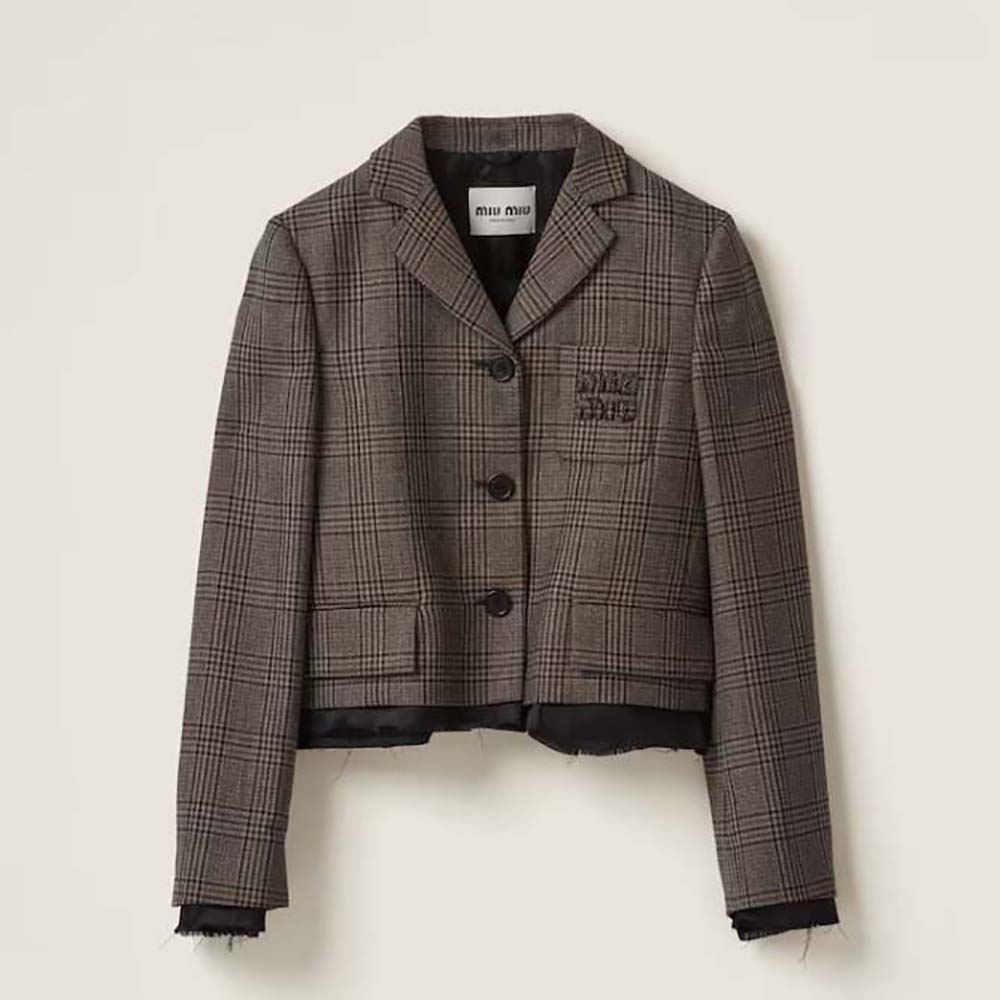 Front view of Miu Miu Women Single-breasted Prince of Wales Check Jacket