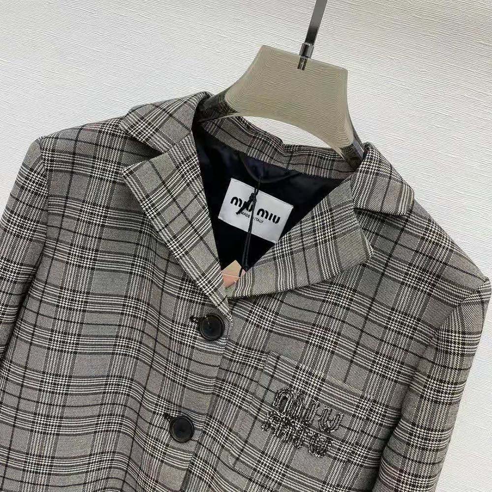 Miu Miu Women Single-breasted Prince of Wales Check Jacket - image 4
