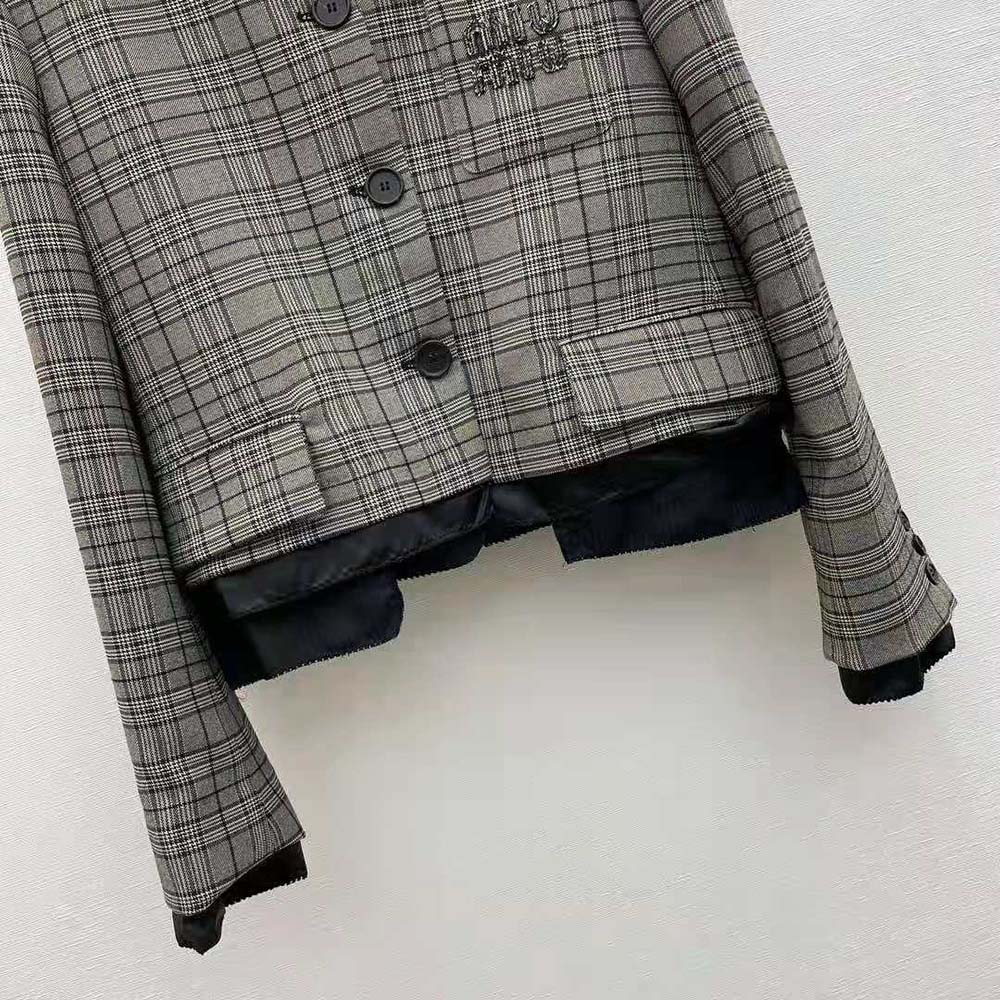 Miu Miu Women Single-breasted Prince of Wales Check Jacket - image 8
