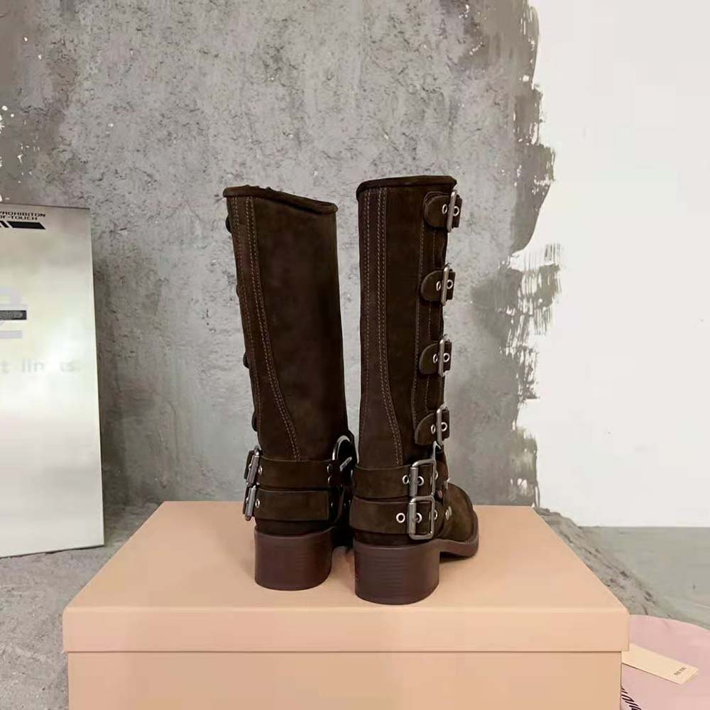 Miu Miu Women Suede Boots with Logo-engraved Harness Ring - image 7