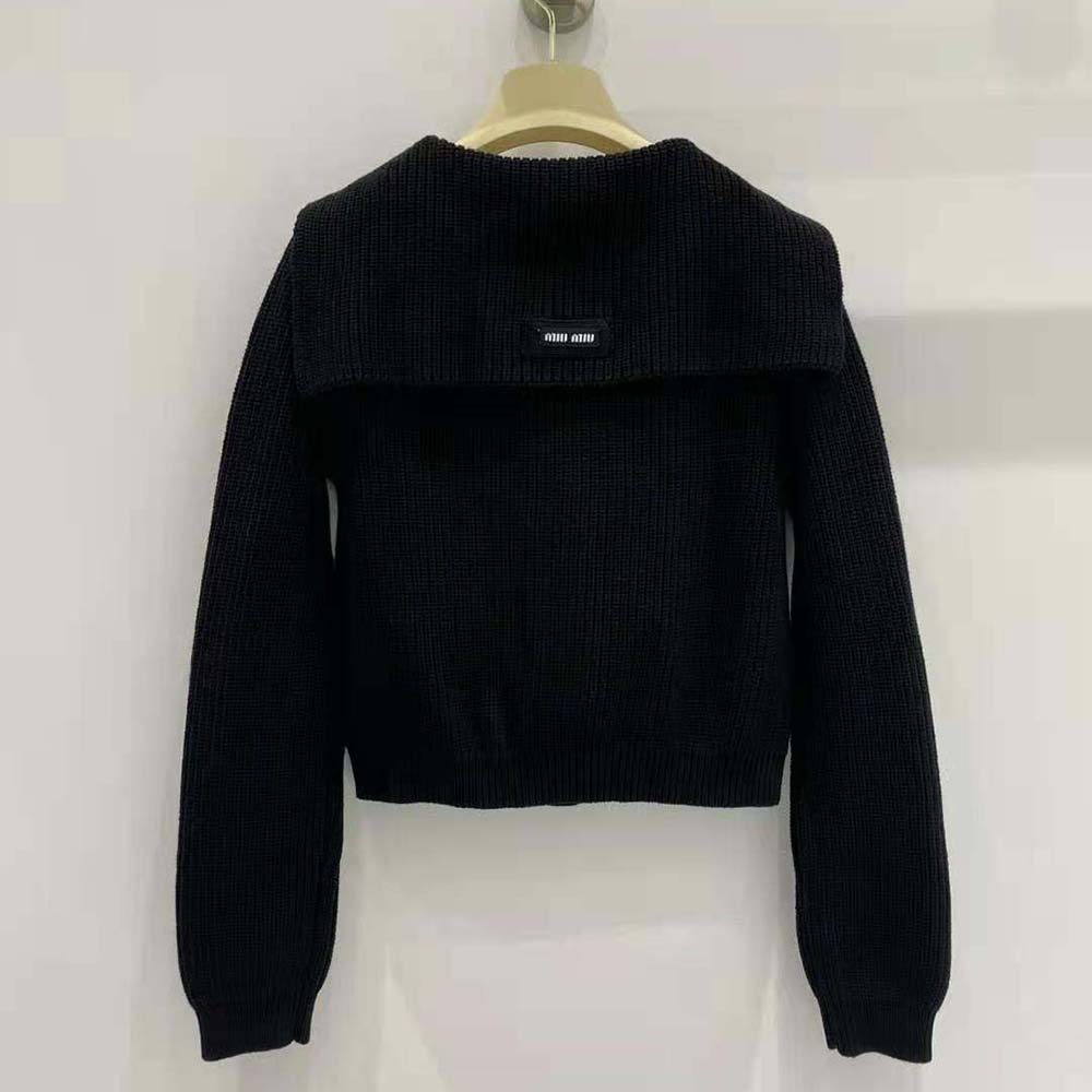 Side angle showing relaxed fit of Miu Miu Women Wool Knit Cardigan