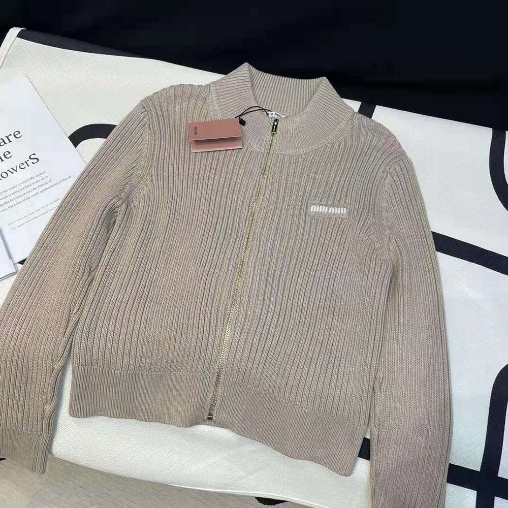 Miu Miu Women Wool Knit Cardigan with Knit Logo Patch - image 6