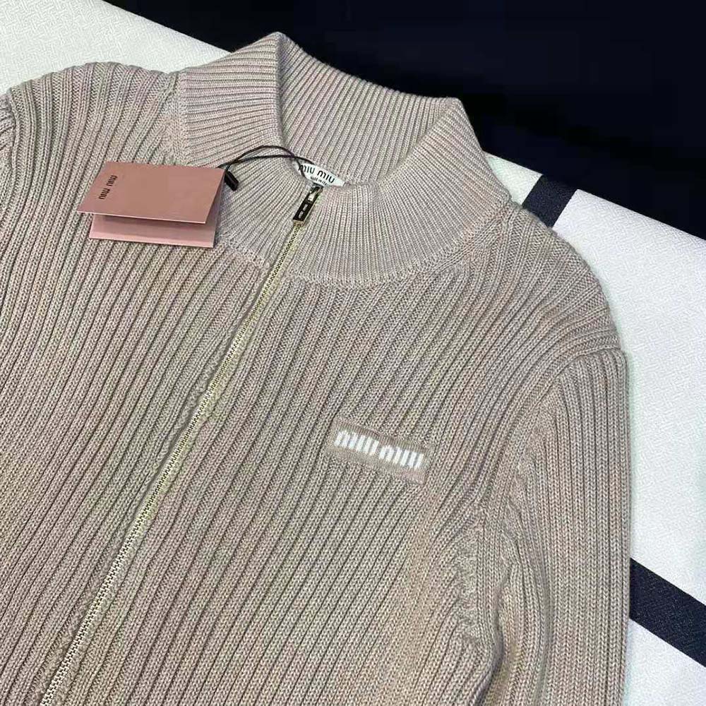 Miu Miu Women Wool Knit Cardigan with Knit Logo Patch - image 8
