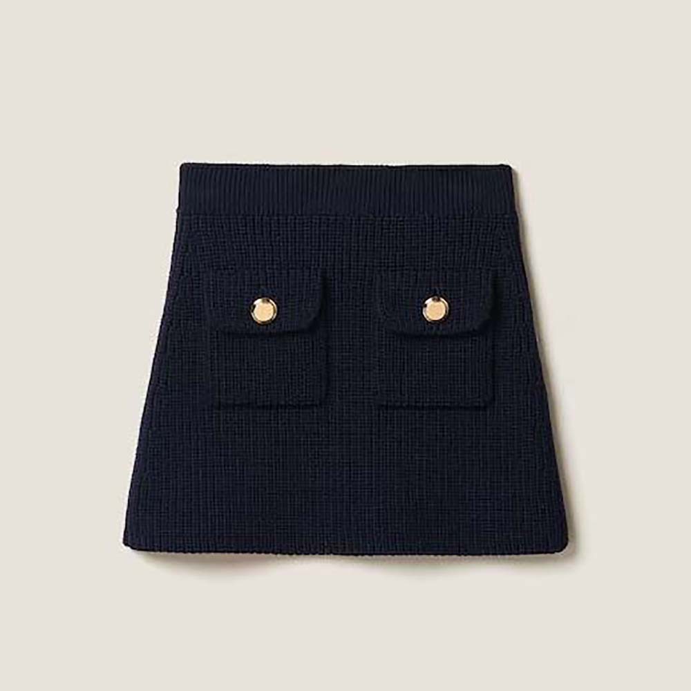 Front view of Miu Miu Women Wool Miniskirt with Knit Logo Patch