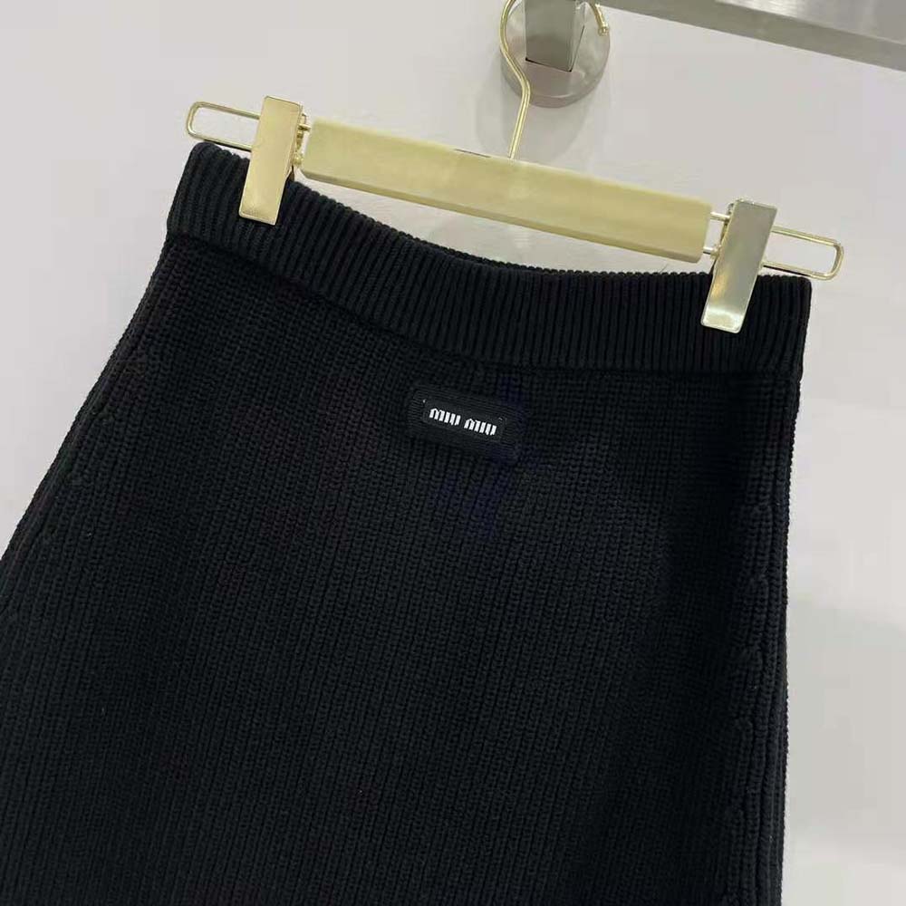 Miu Miu Women Wool Miniskirt with Knit Logo Patch - image 6
