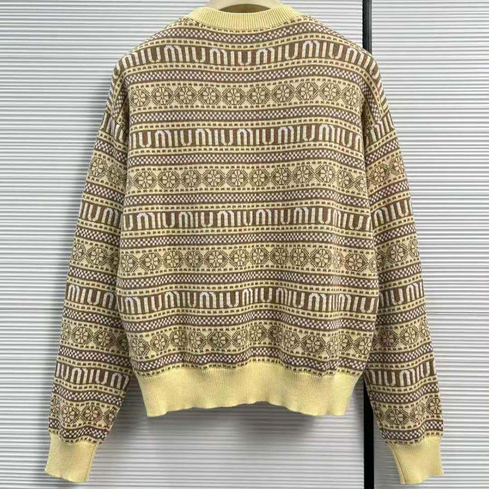 Side profile showing silhouette of Miu Miu Women Wool Sweater in yellow