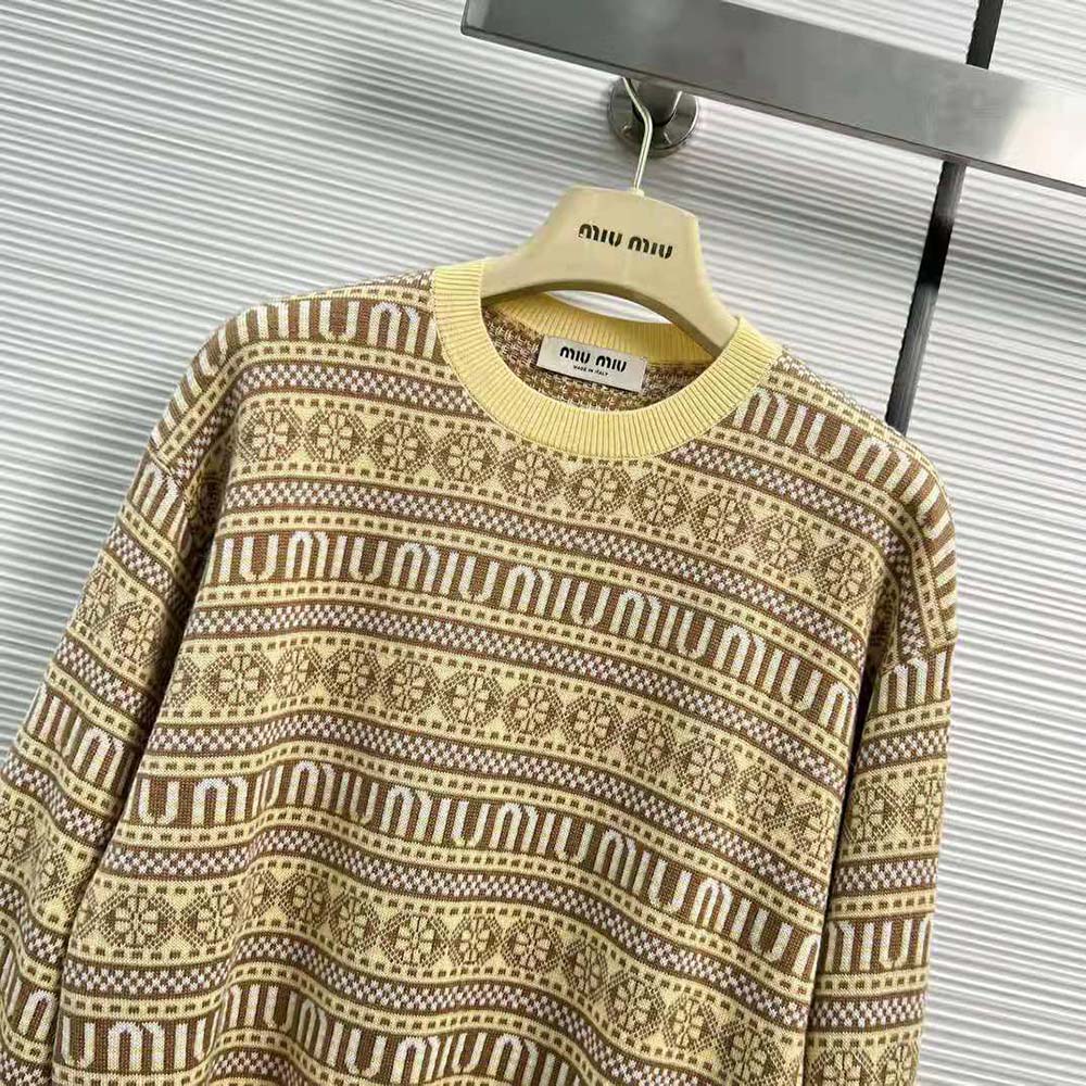 Miu Miu Women Wool Sweater with Jacquard Logo-Yellow - image 4