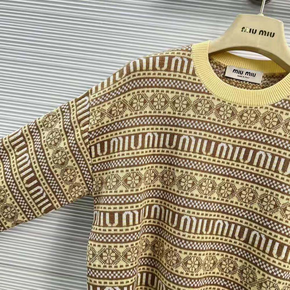 Miu Miu Women Wool Sweater with Jacquard Logo-Yellow - image 7