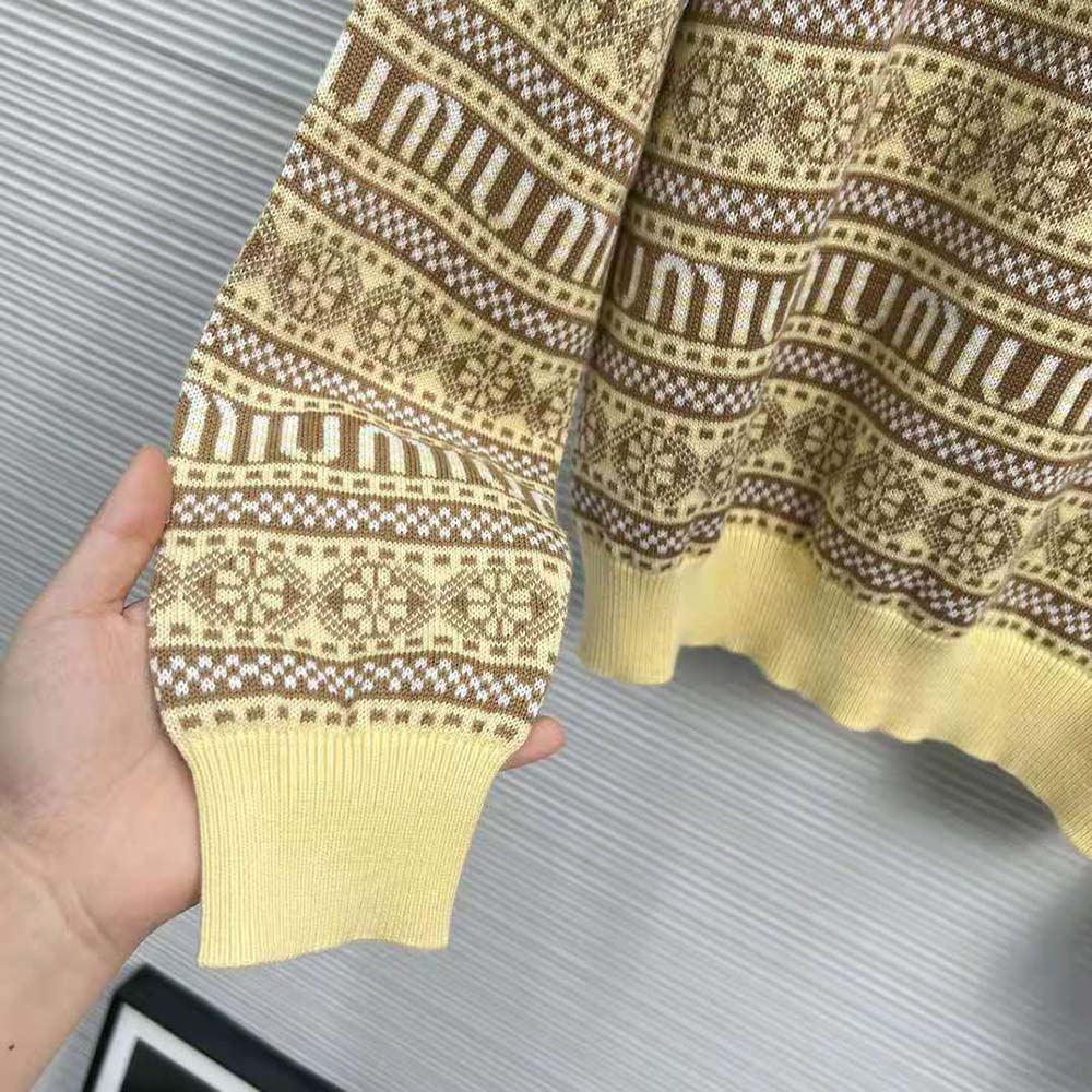 Miu Miu Women Wool Sweater with Jacquard Logo-Yellow - image 9