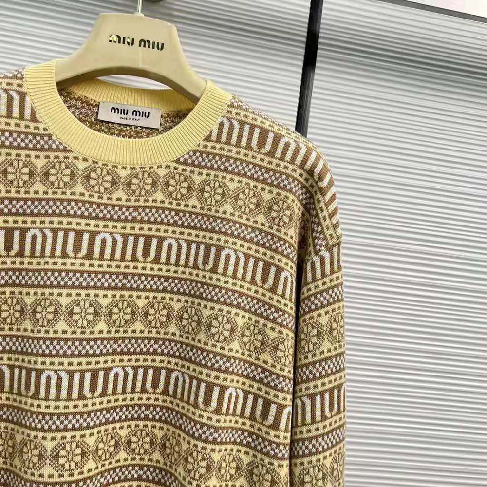 Miu Miu Women Wool Sweater with Jacquard Logo-Yellow - image 5