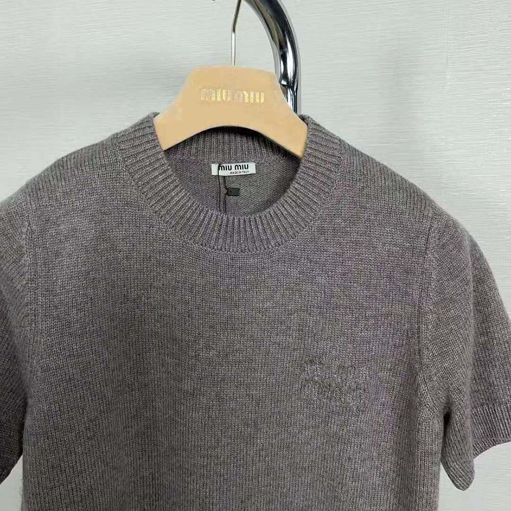 Miu Miu Women Wool and Nylon Sweater with Embroidered Logo - image 5