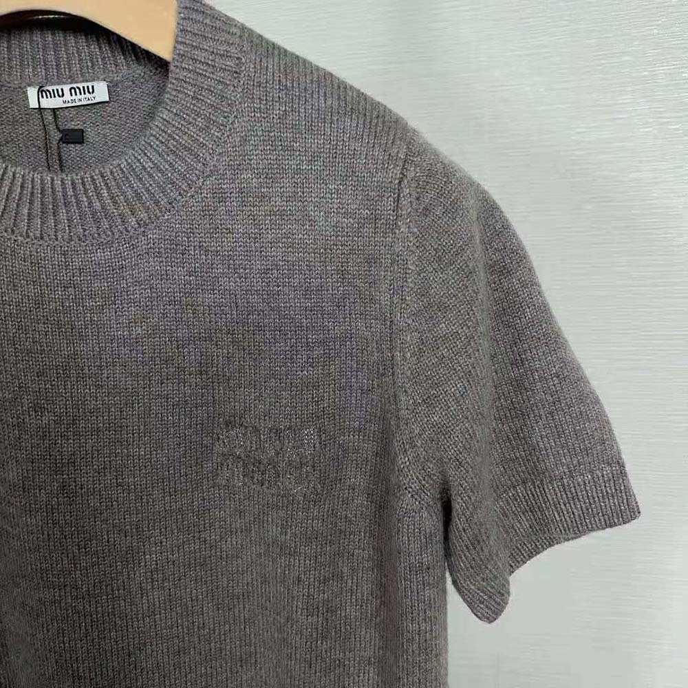 Miu Miu Women Wool and Nylon Sweater with Embroidered Logo - image 6