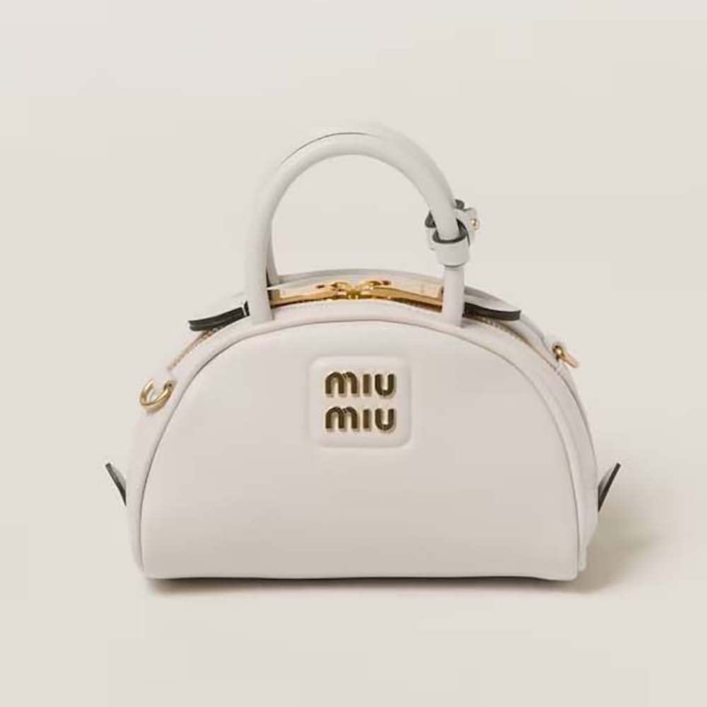 Front angle of Miu Miu Women Mini Leather Top-handle Bag-White