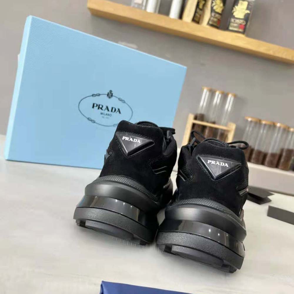 Prada Men Brushed Leather Sneakers with Bike Fabric and Suede Elements-Black - image 8