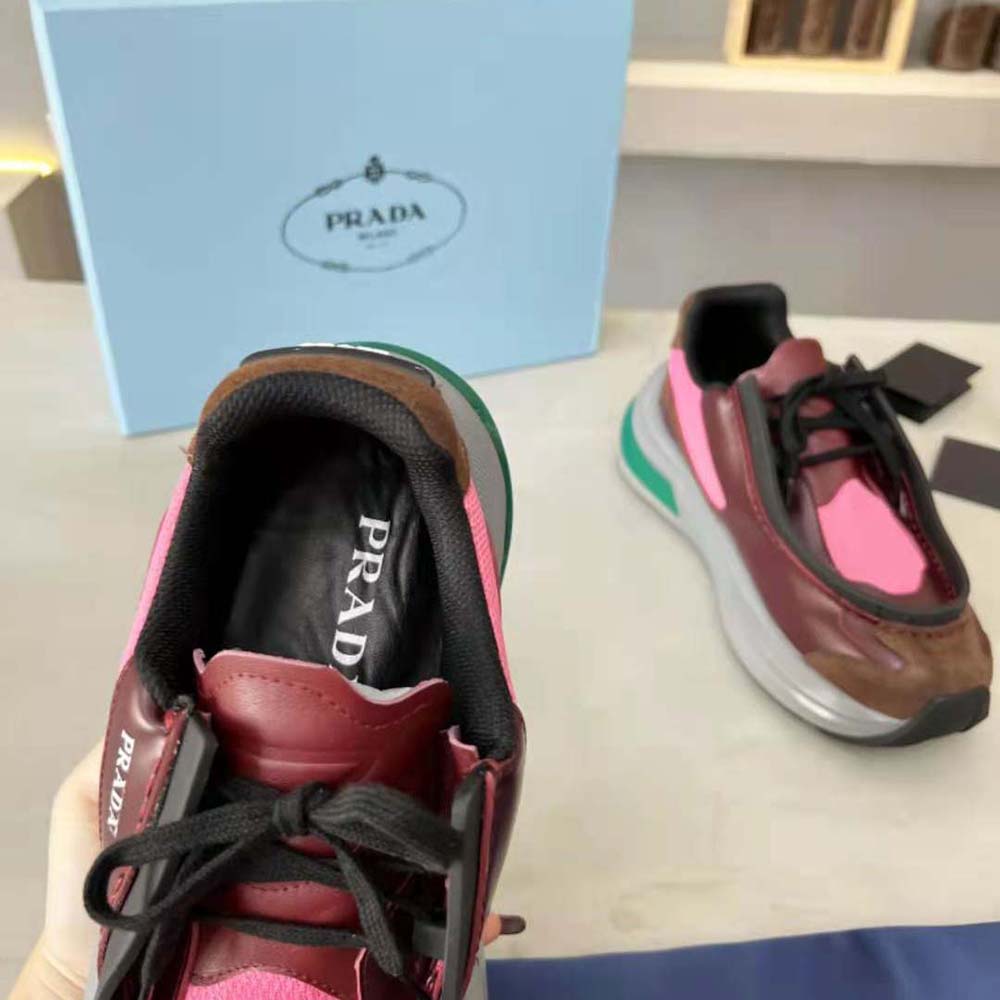 Prada Men Brushed Leather Sneakers with Bike Fabric and Suede Elements-Pink - image 7