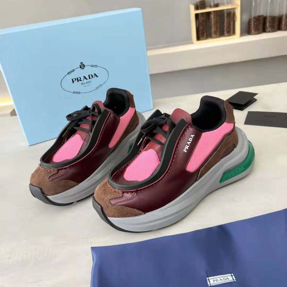 Prada Men Brushed Leather Sneakers with Bike Fabric and Suede Elements-Pink - image 4
