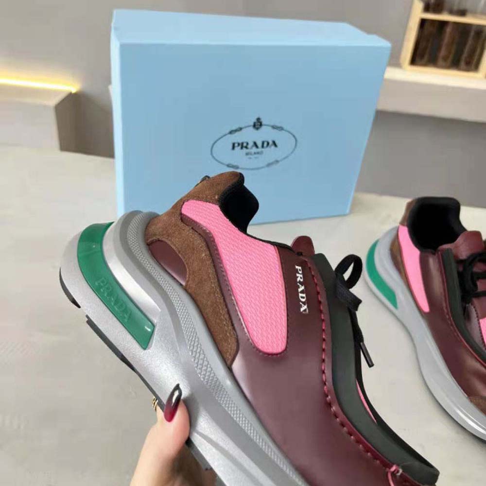 Prada Men Brushed Leather Sneakers with Bike Fabric and Suede Elements-Pink - image 8
