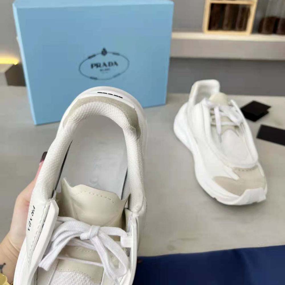 Prada Men Brushed Leather Sneakers with Bike Fabric and Suede Elements-White - image 8