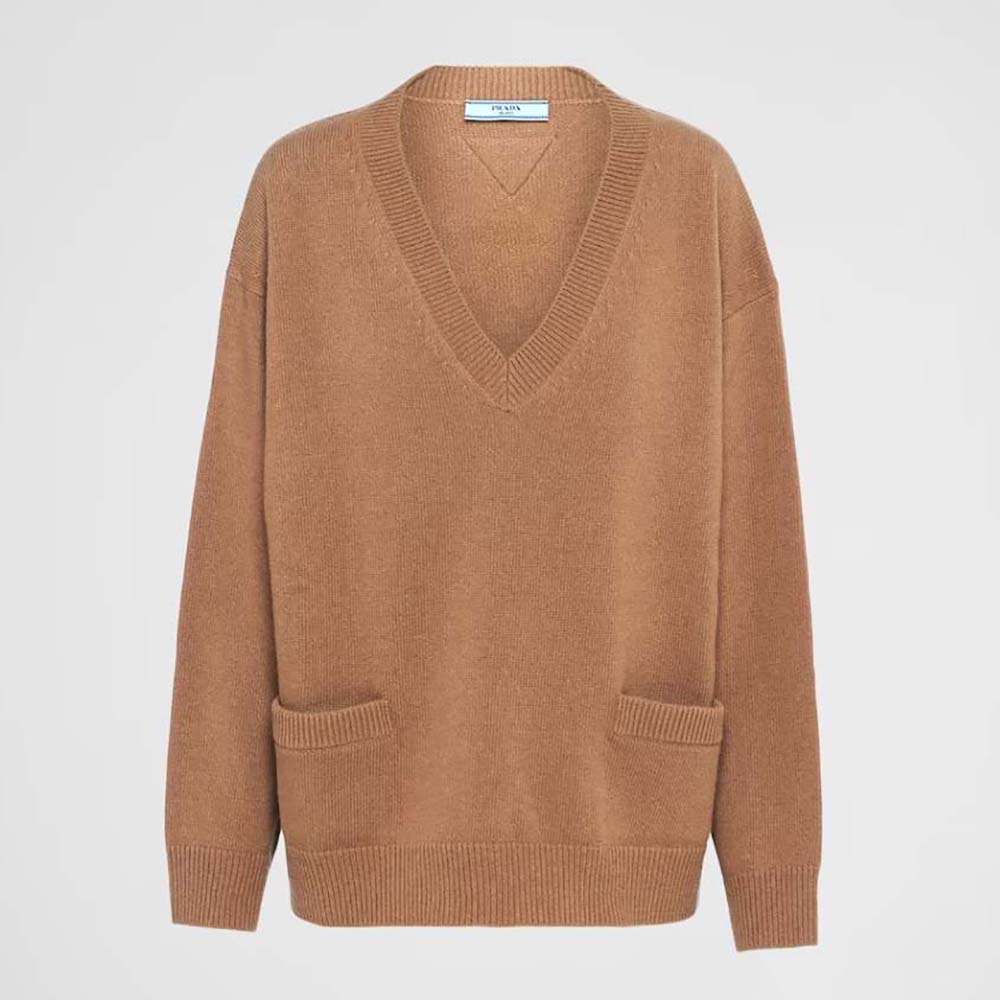 Front view of Prada Women Wool and Cashmere Sweater-Brown