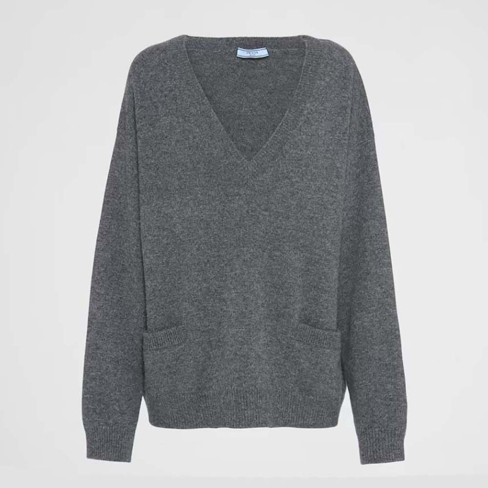 Front view of Prada Women Wool and Cashmere Sweater-Silver on mannequin