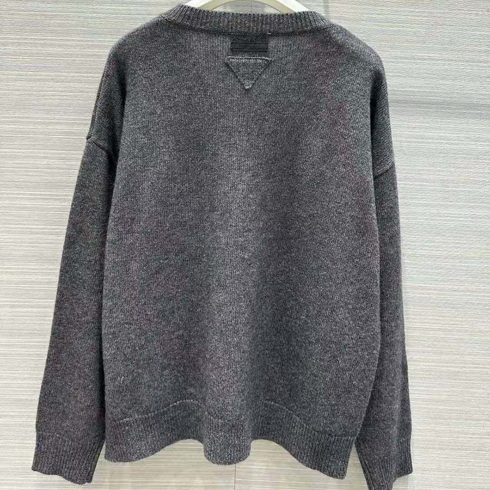 Side angle showing silhouette of Prada Women Wool and Cashmere Sweater-Silver