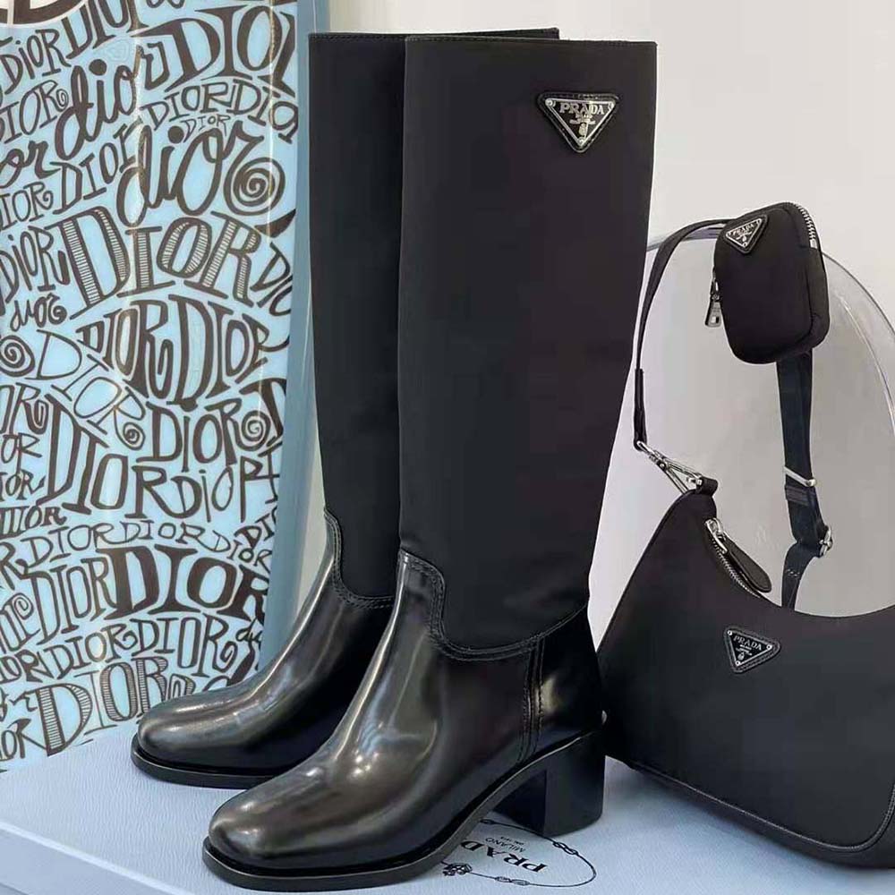 Prada Women Brushed Leather and Nylon Boots-Black - image 4