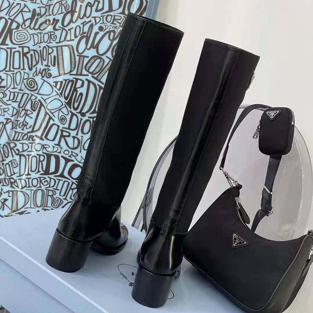Prada Women Brushed Leather and Nylon Boots-Black - image 6
