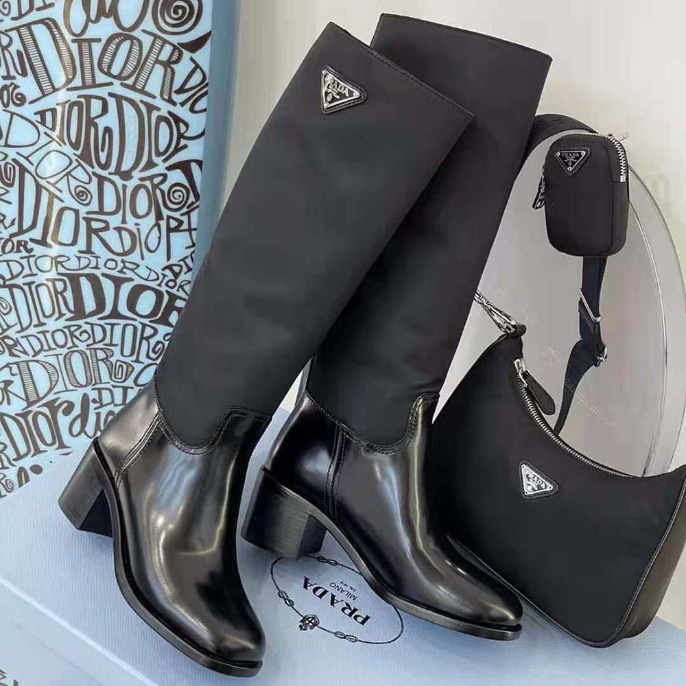 Prada Women Brushed Leather and Nylon Boots-Black - image 5