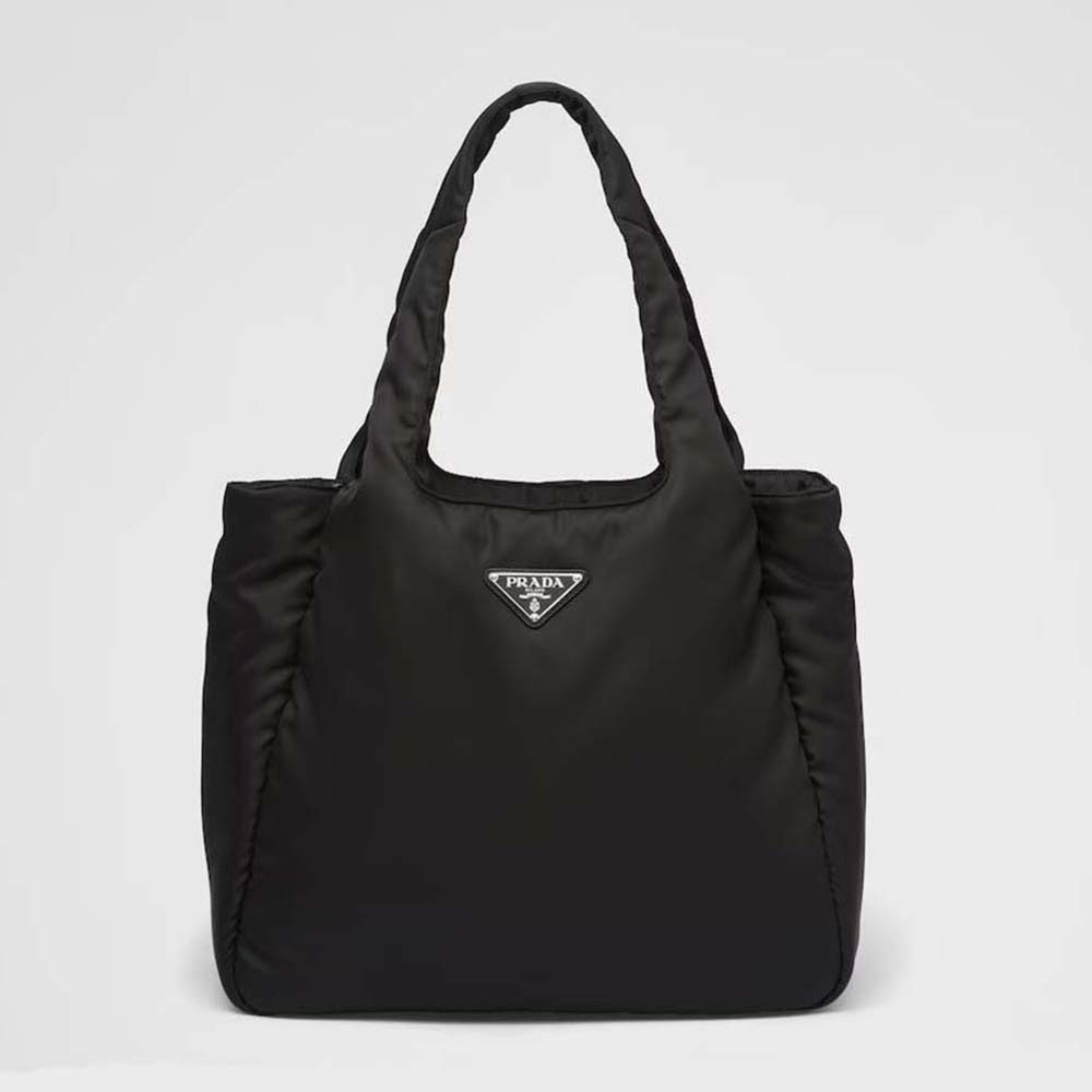 Front view of Prada Women Large Padded Re-Nylon Tote Bag-Black