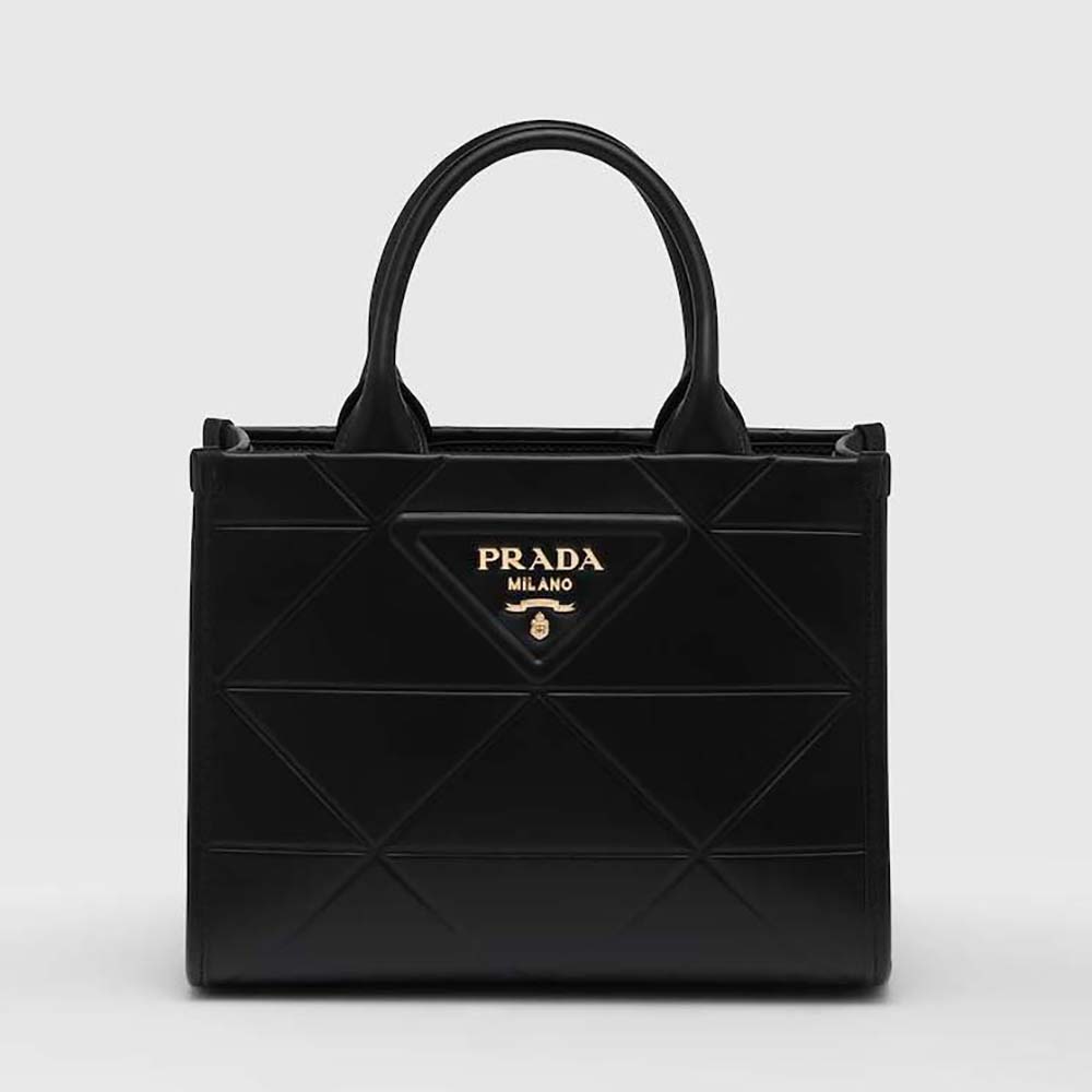 Front view of Prada Women Mini Prada Symbole Leather Bag with Stitching-Black
