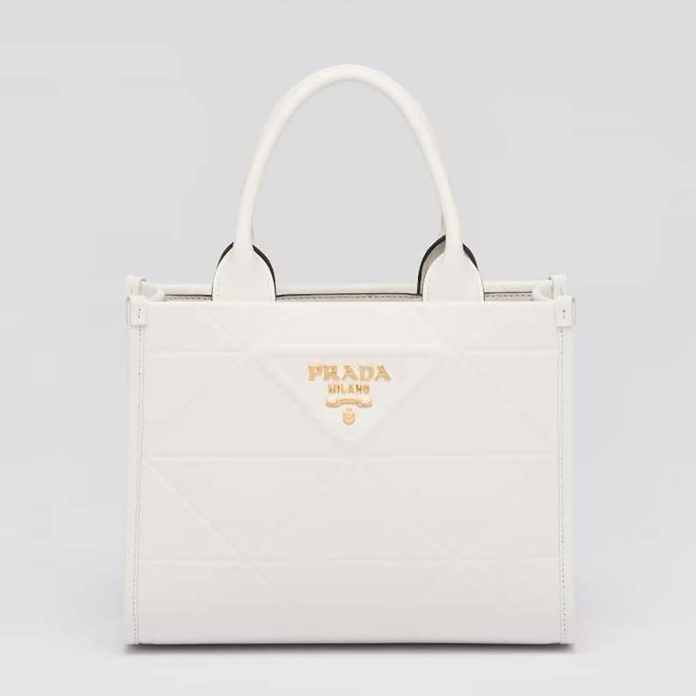 Front view of Prada Women Mini Prada Symbole Leather Bag with Stitching-White