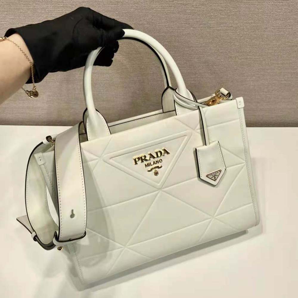 Prada Women Mini Prada Symbole Leather Bag with Stitching-White - image 4