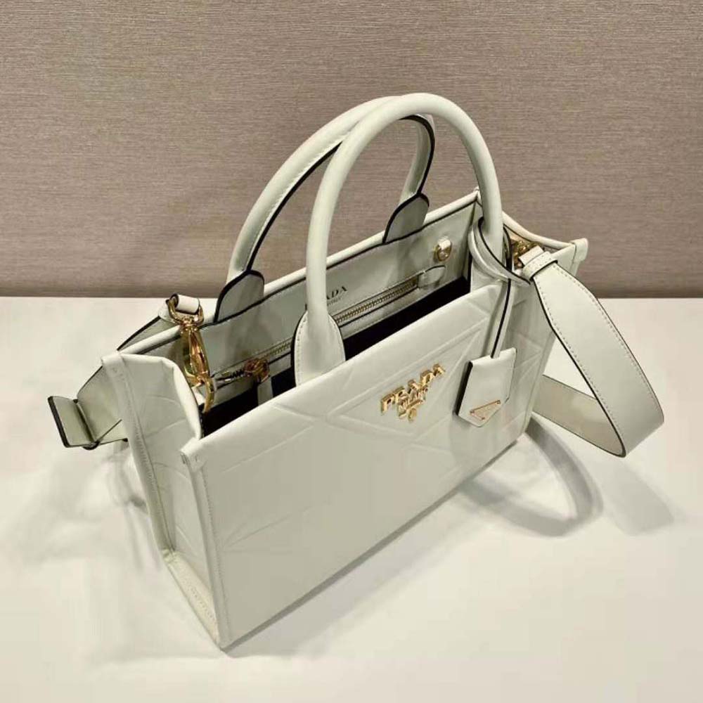 Prada Women Mini Prada Symbole Leather Bag with Stitching-White - image 5