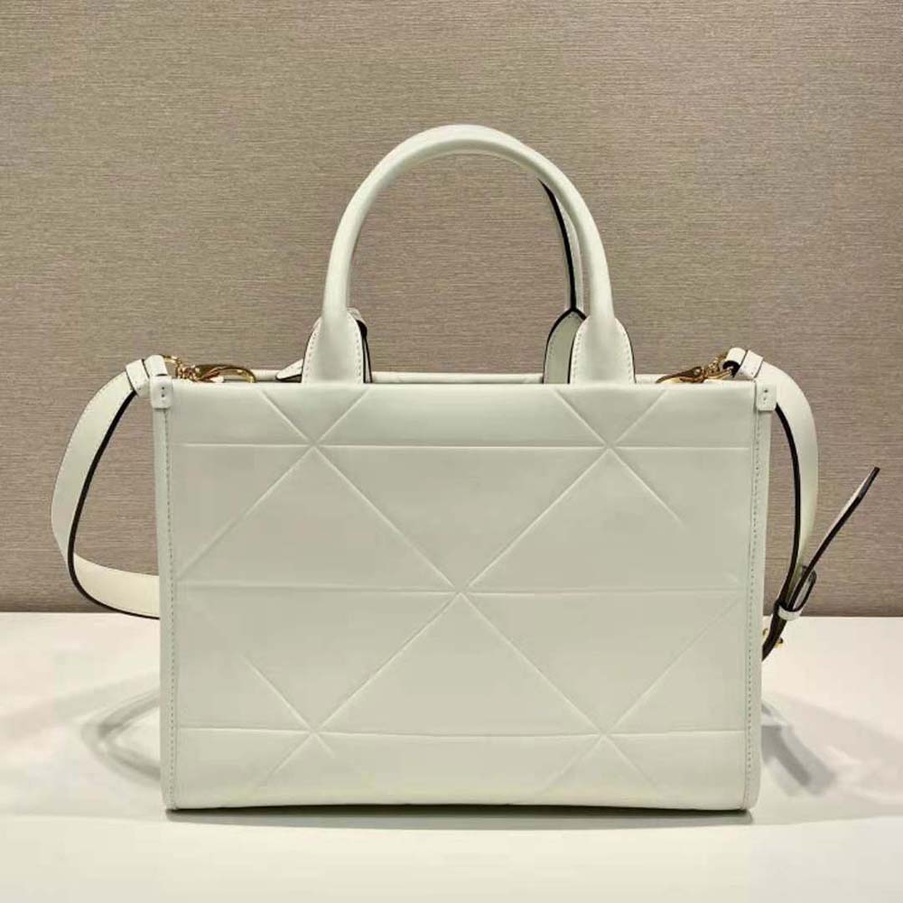 Side angle showing silver hardware on Prada Women Mini Prada Symbole Leather Bag