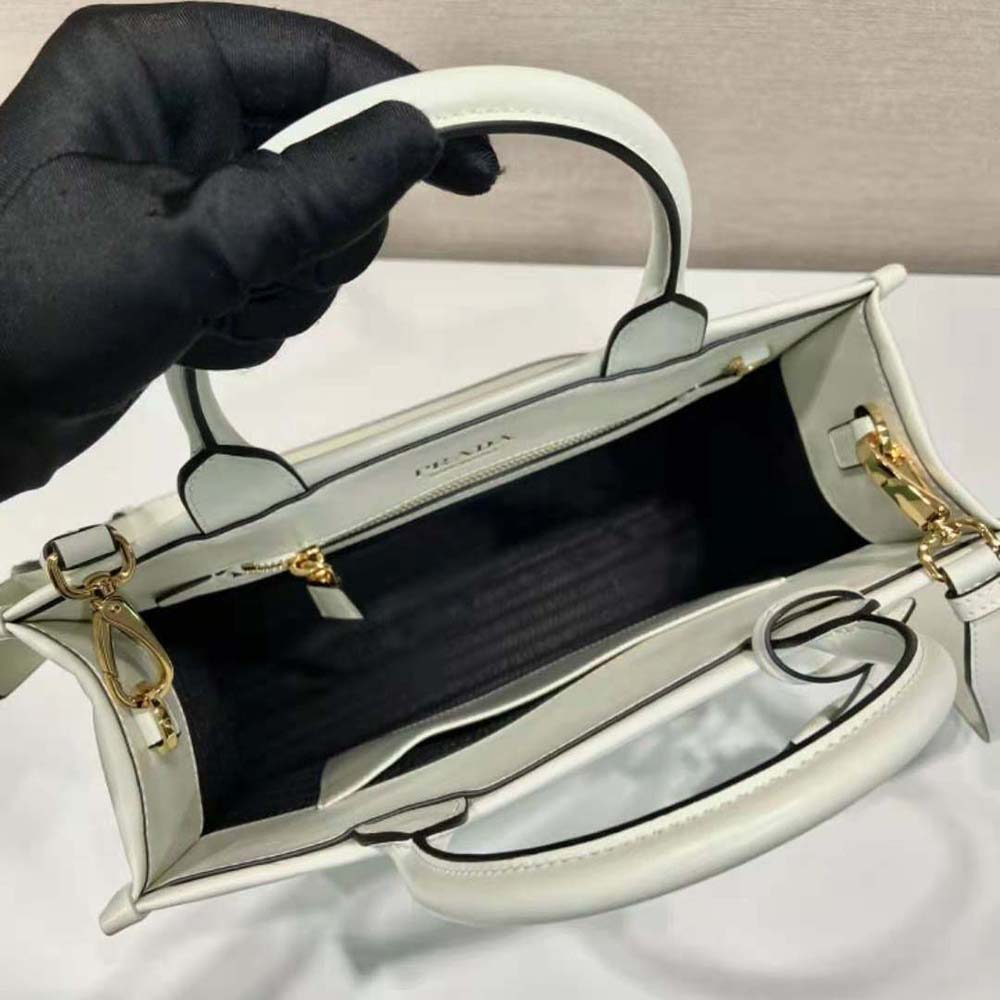 Prada Women Mini Prada Symbole Leather Bag with Stitching-White - image 9