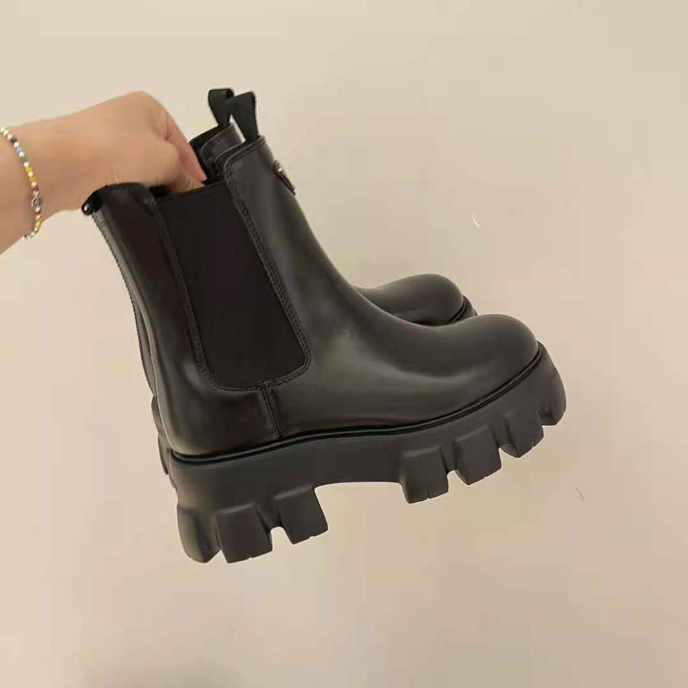 Prada Women Monolith Brushed Leather Booties-Black - image 7