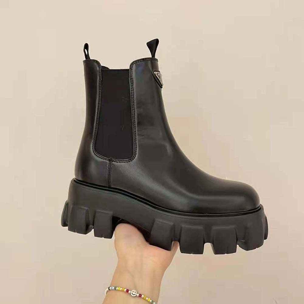 Prada Women Monolith Brushed Leather Booties-Black - image 6