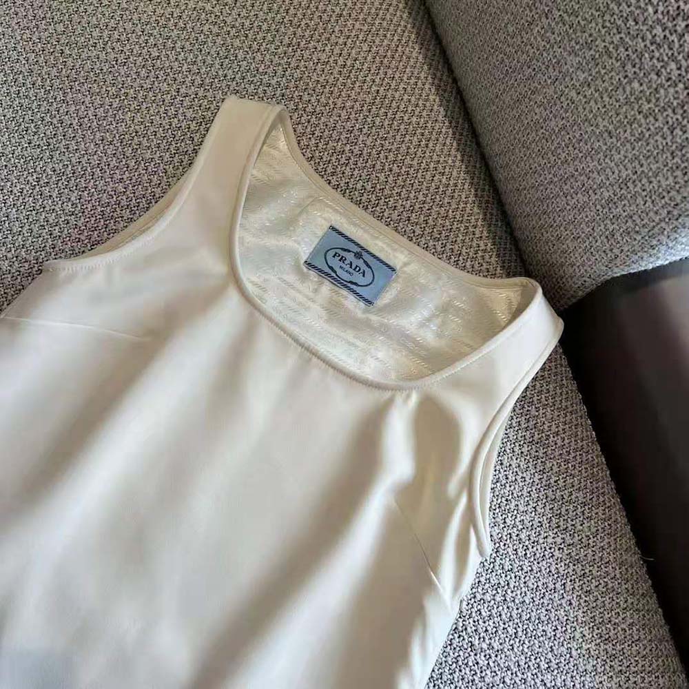 Prada Women Natté Minidress With Leather Logo Label-White - image 7